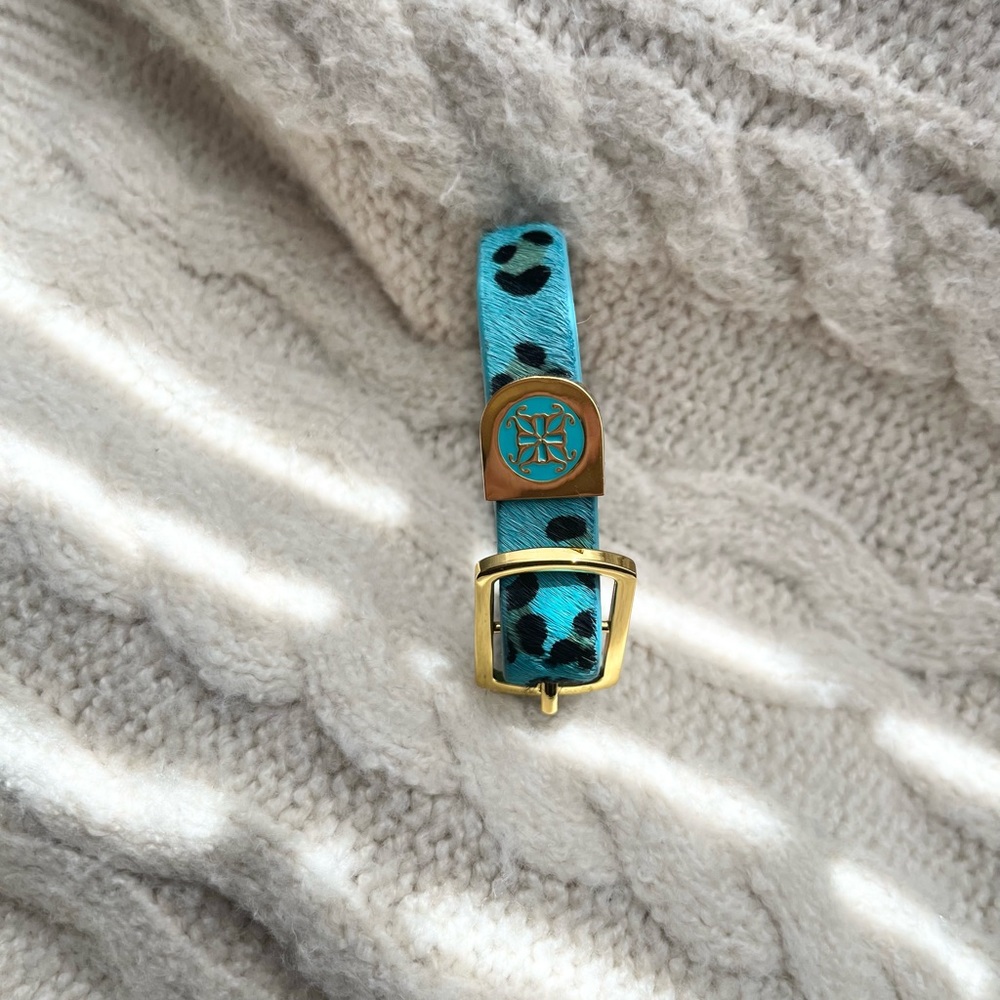 {Rustic Cuff} Blue Leopard and Gold Belt Bracelet